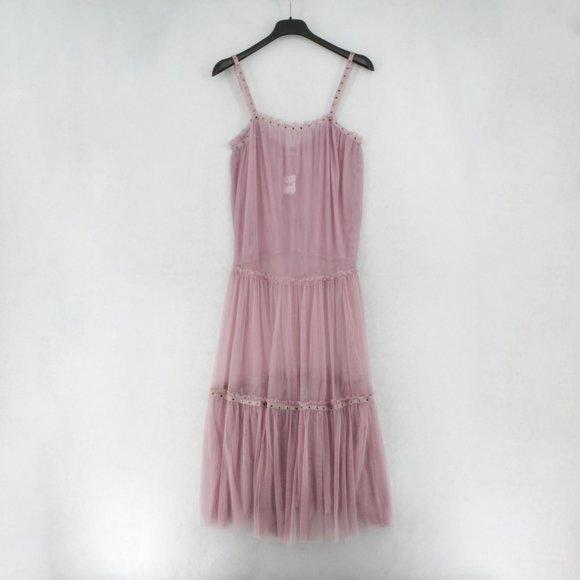 Free People Womens Midi Dress Small Pink Studded Mesh Night Out Tiered Trapeze - Picture 4 of 14
